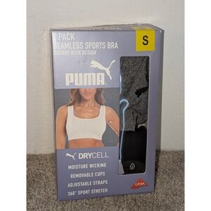 Puma 2 Pack Seamless Sports Bra Square Neck Moisture Wicking‎ Stretch Small NEW